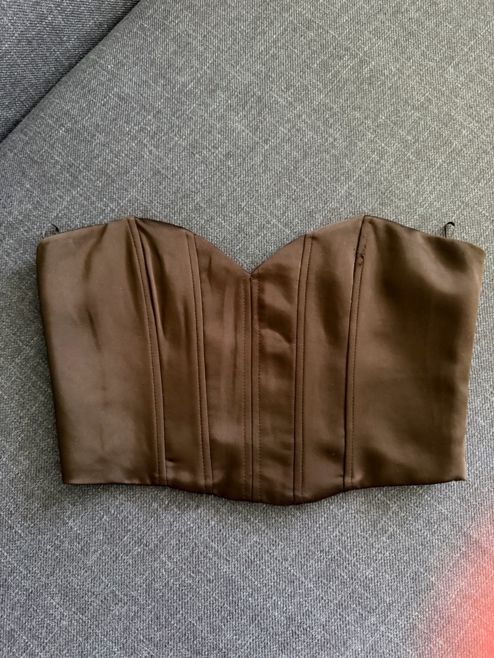 Zara Strapless Brown Satin Bustier Crop Top